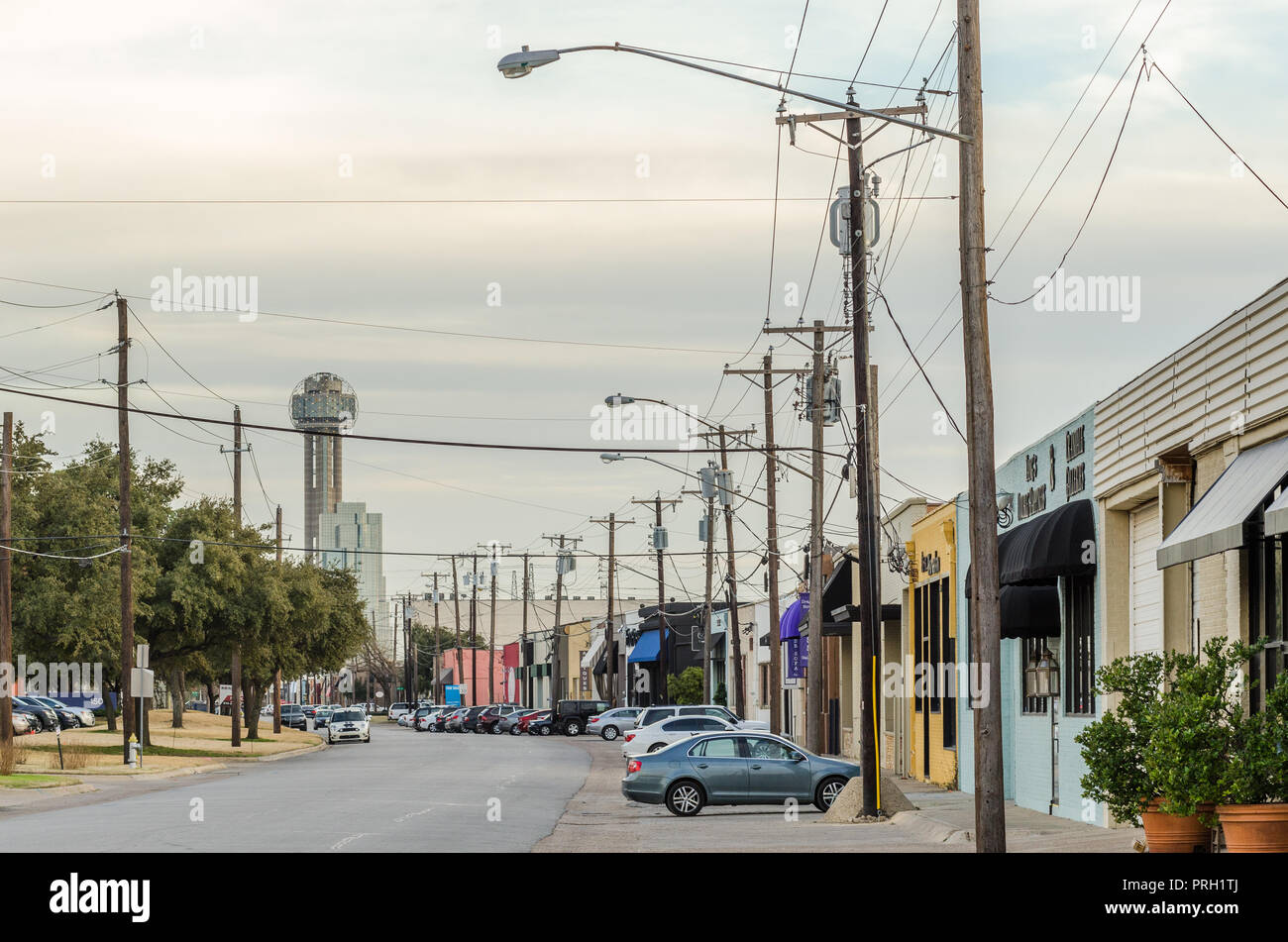 Reihe von gewerblichen Gebäuden in Dallas Stockfoto