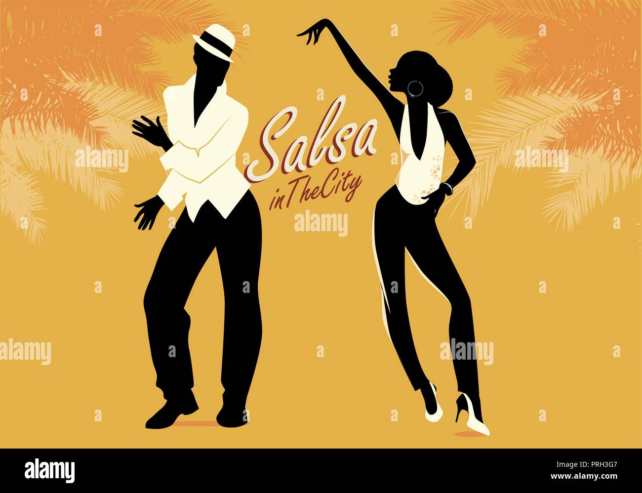 Junges Paar Silhouetten tanzen Salsa oder Latin Musik. Vector Illustration. Stock Vektor