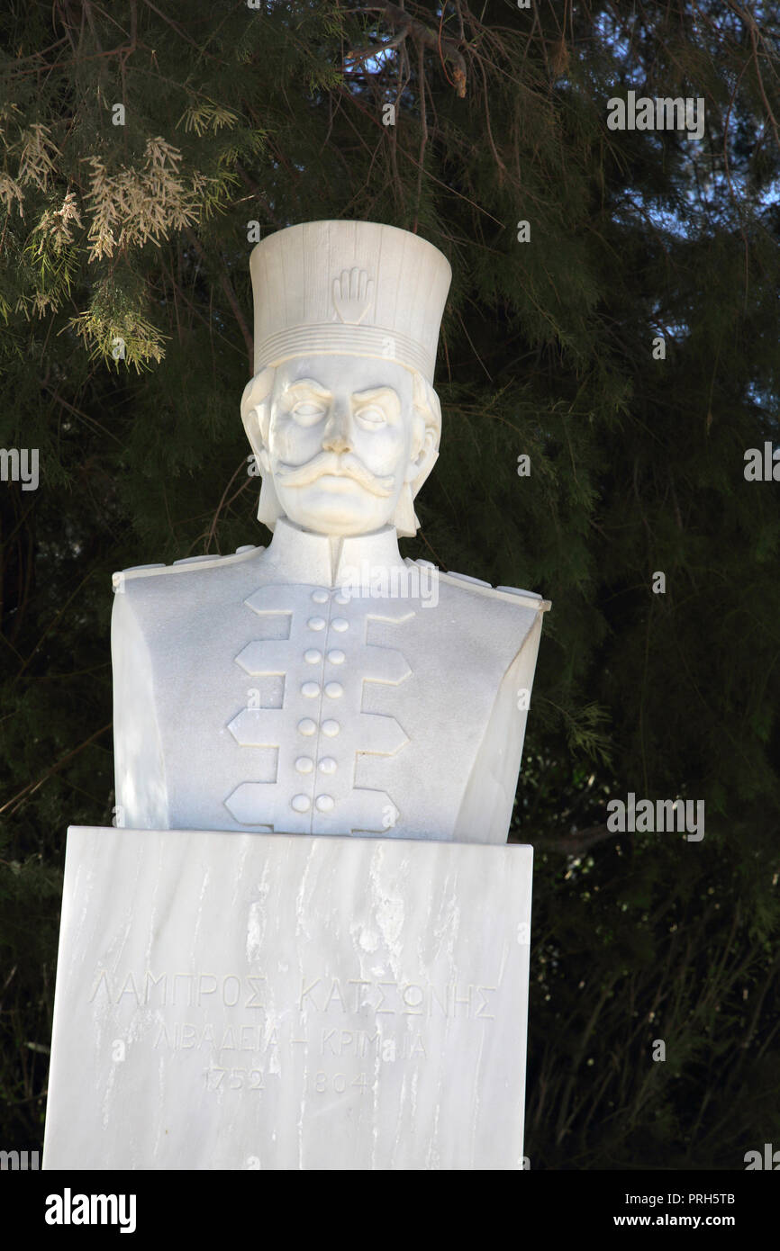 Kea Insel Griechenland Korissia Statue von Lambros Katsonis 18. Jahrhundert griechische Revolutionäre Stockfoto