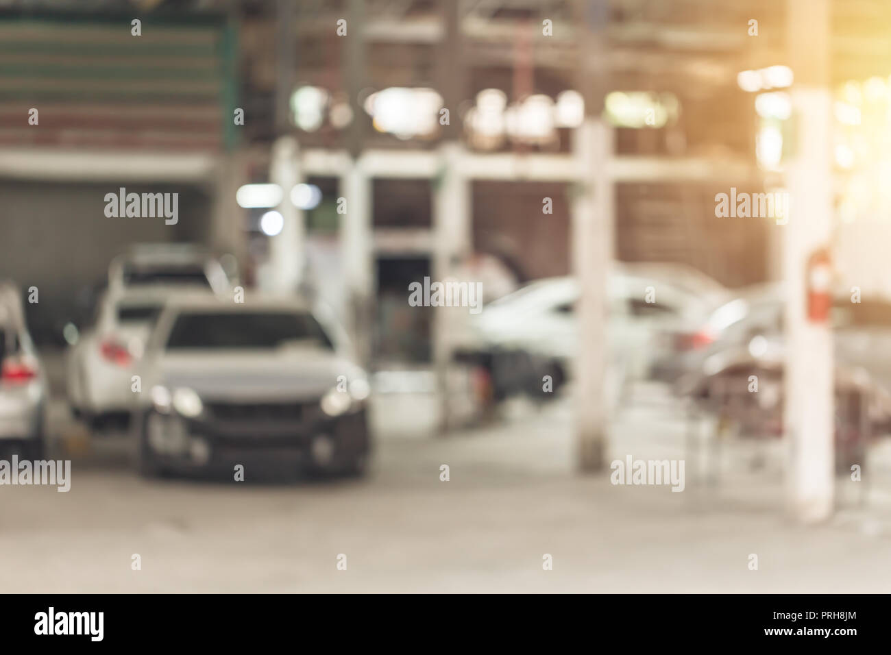Blur Garage Auto Reparatur Werkstatt für Hintergrund. Stockfoto