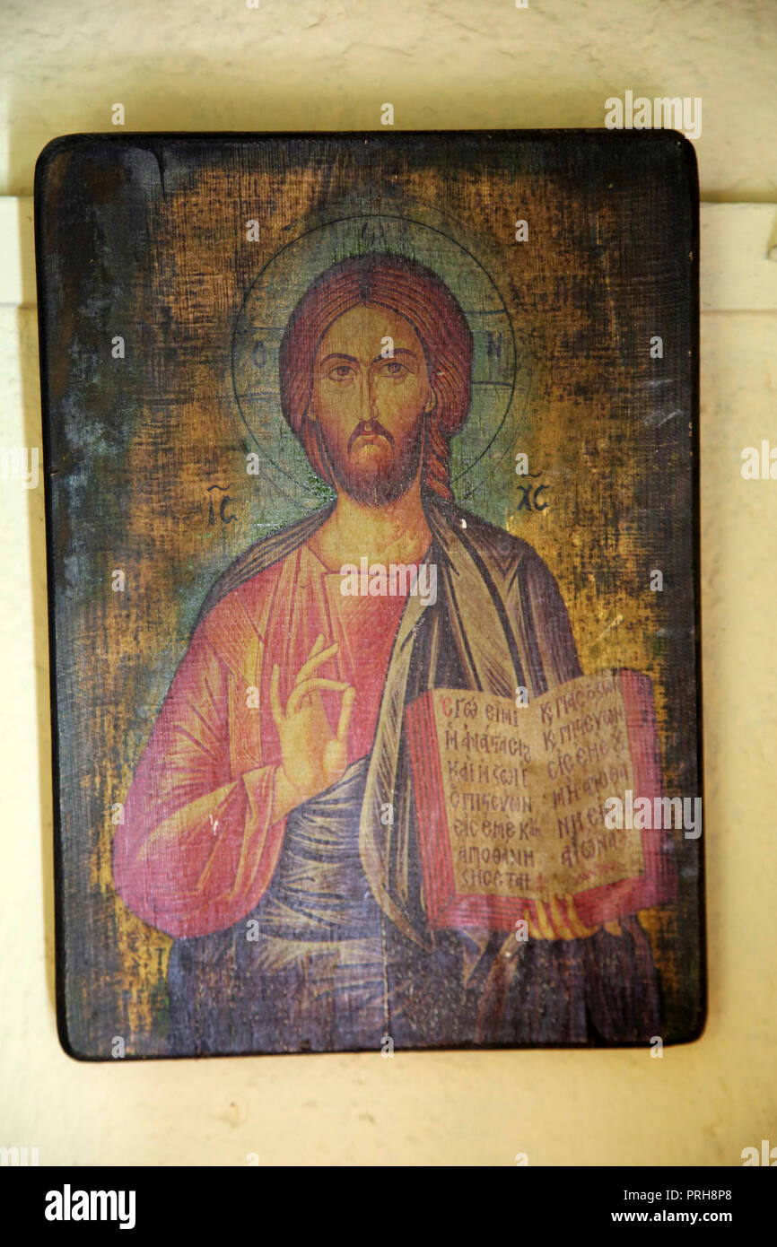 Kea Insel Griechenland Ioulidha griechische Ikone Jesu Christi in der kleinen Kapelle Stockfoto