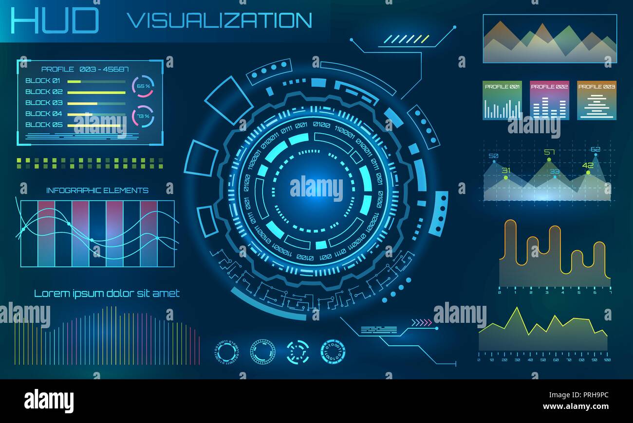 Futuristische HUD Designelemente. Infografik oder Technologie Schnittstelle für die Visualisierung von Informationen Stock Vektor