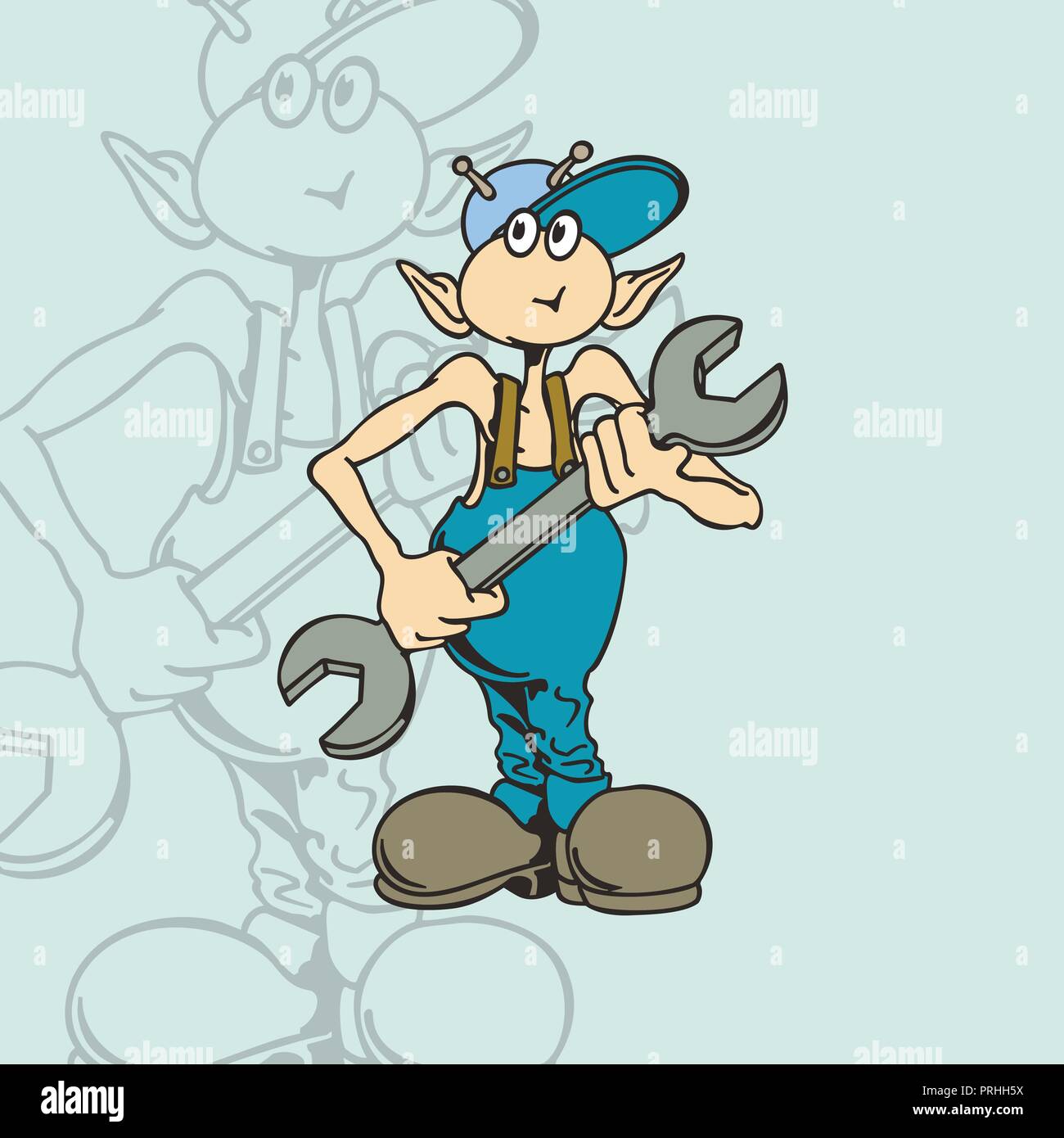 Aliens Mechaniker Charakter Cartoon. Vector Illustration. Stock Vektor