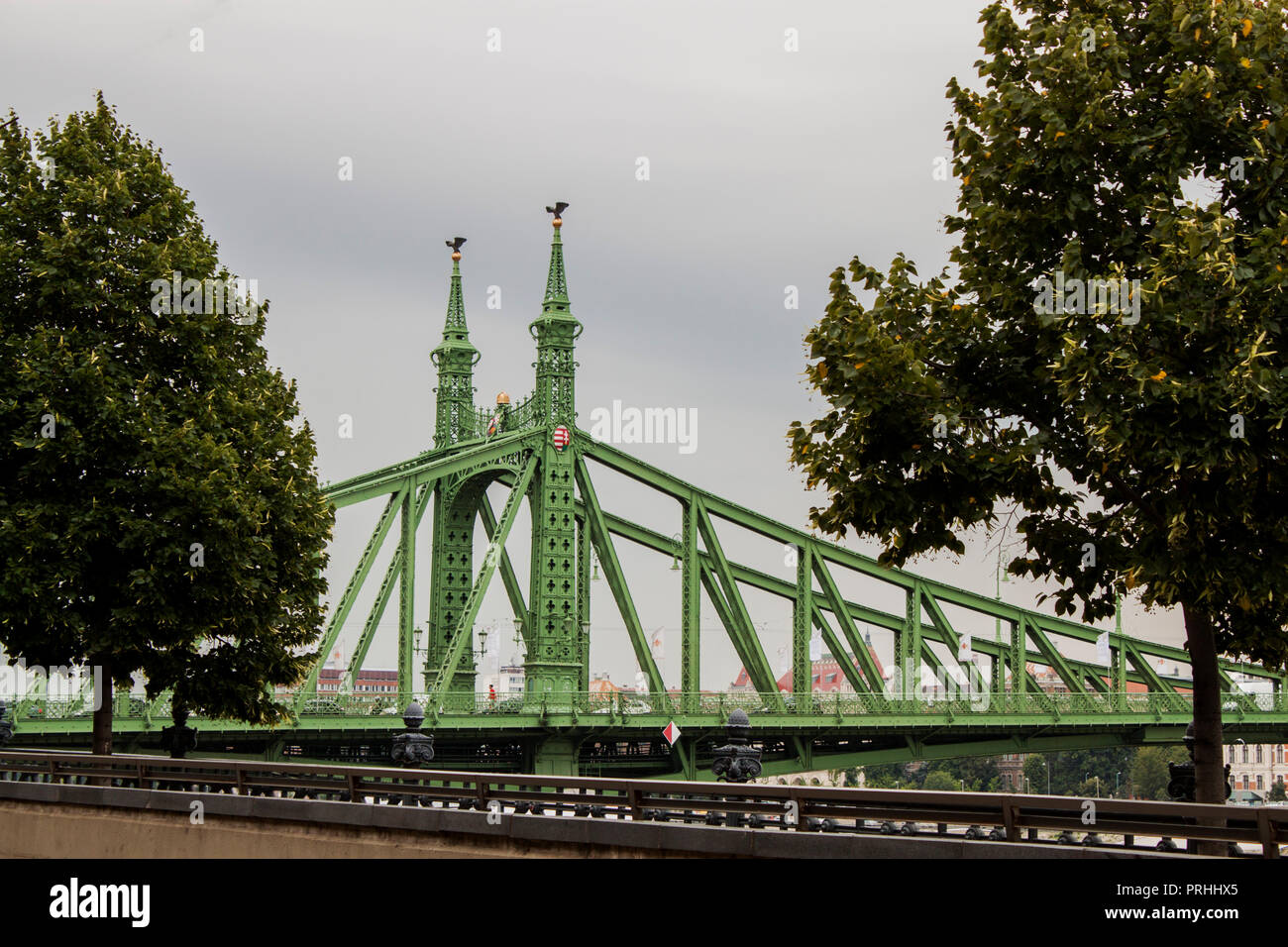 Detail der Liberty Bridge oder Brücke der Freiheit, zwischen Buda und Pest über der Donau in Budapest, Ungarn, Osteuropa. Stockfoto