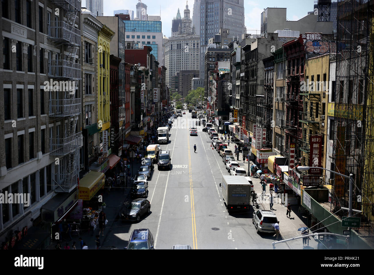 New York, USA - 22. Juni 2018: Chinatown Blick von der Brücke in Chinatown in Manhattan, New York City Stockfoto
