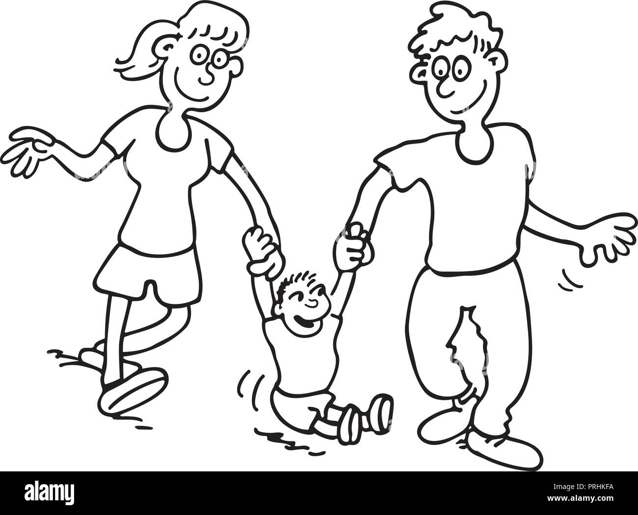 Happy Family Cartoon. umrissen Cartoon mit Handgezeichnetem Skizze illustration Vektor. Stock Vektor
