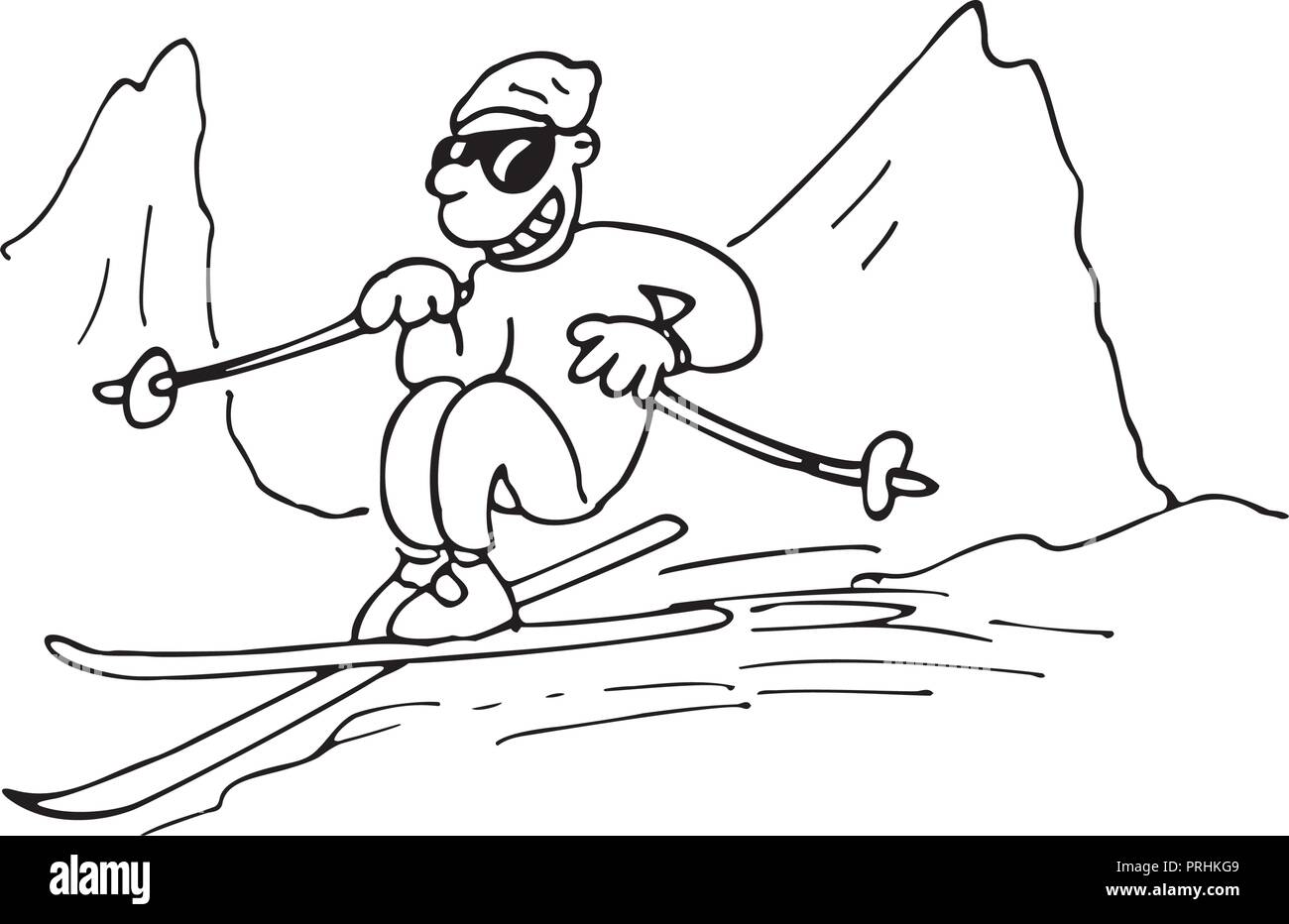 Mann spielt snowboard Abbildung. umrissen Cartoon mit Handgezeichnetem Skizze illustration Vektor. Stock Vektor