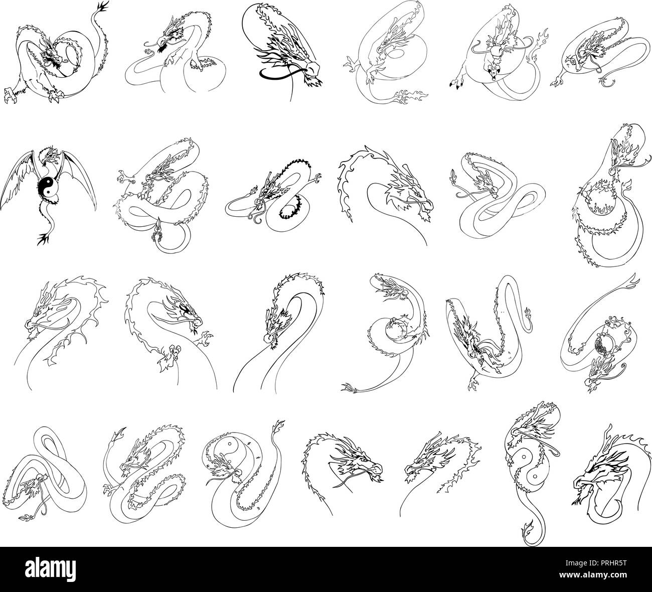 Dragon Cartoon Illustration Sammlung eingestellt. Vector Illustration.. Sammlung Stock Vektor