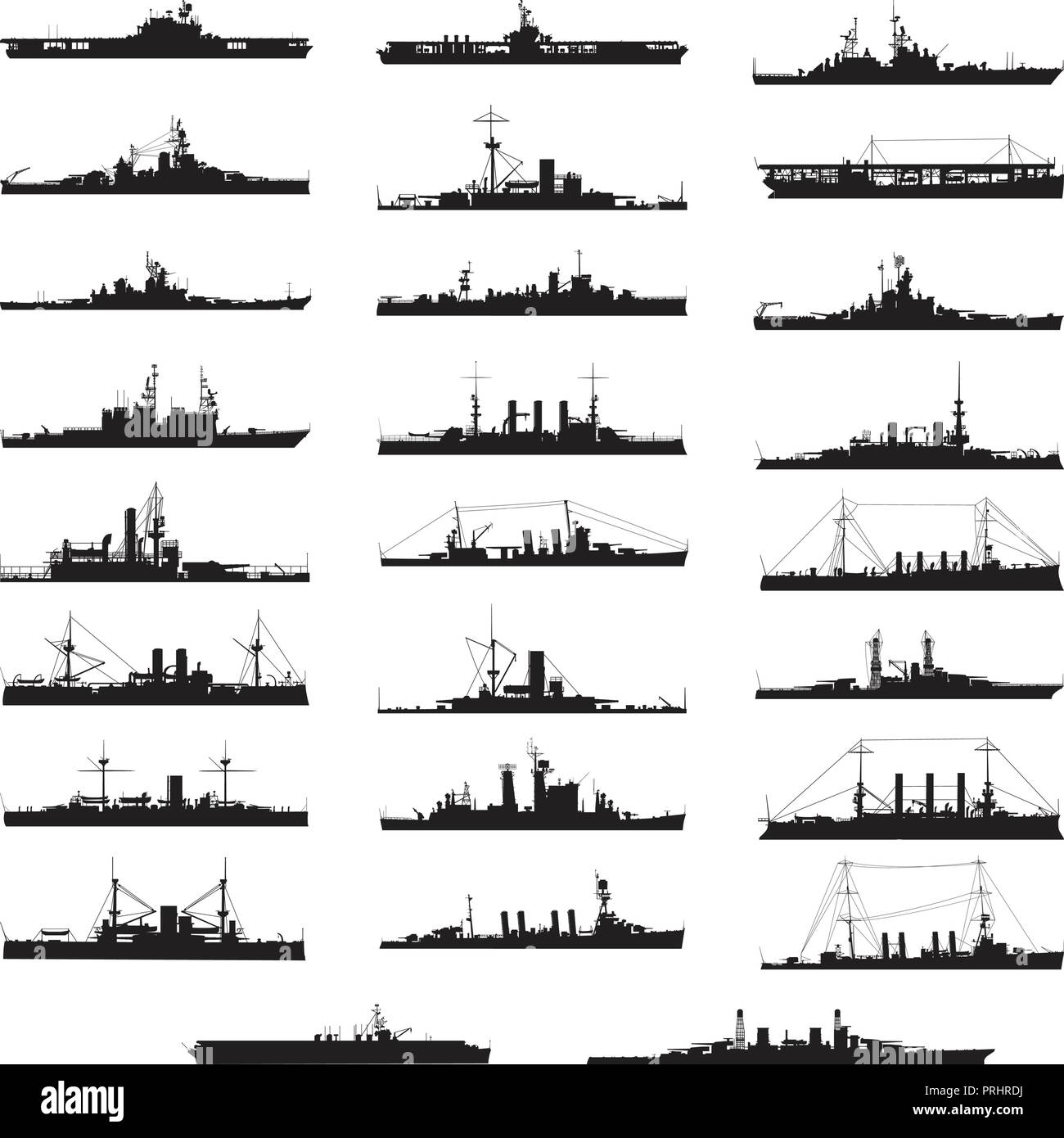 Einstellen der schwarzen und weißen silhouette Schiff und Boote. Sammlung Stock Vektor