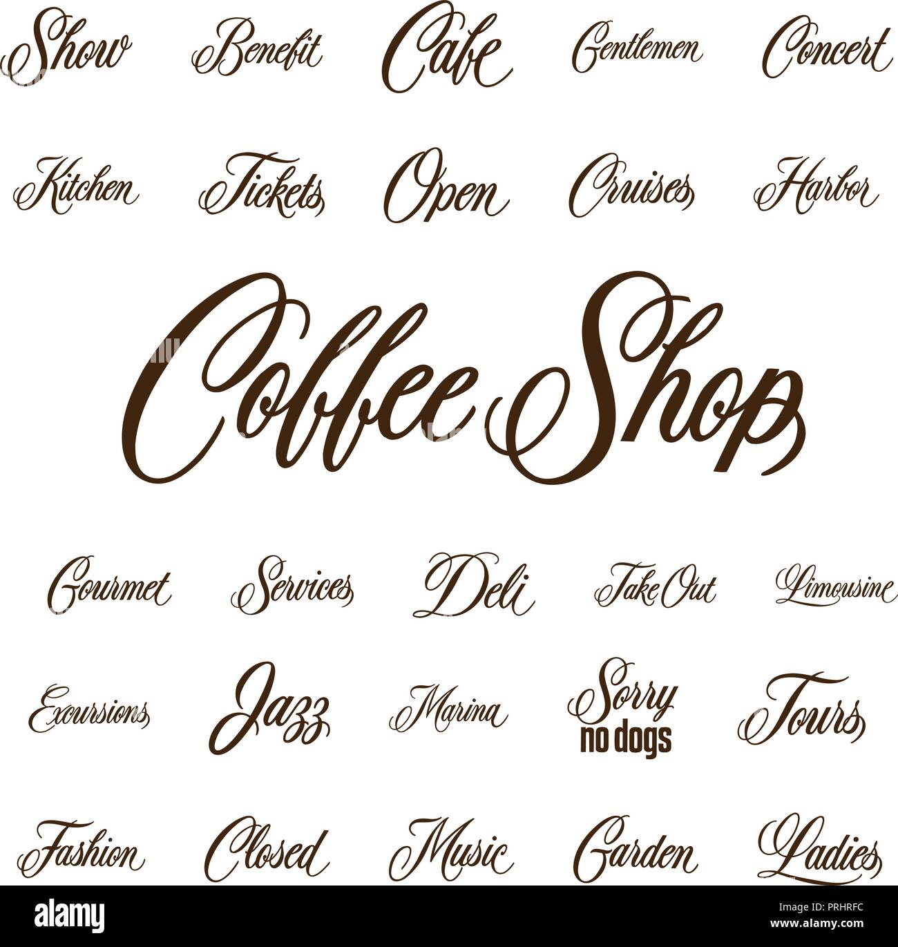 Verschiedene Restaurant Zeichen Text und Typografie. Sammlung Stock Vektor