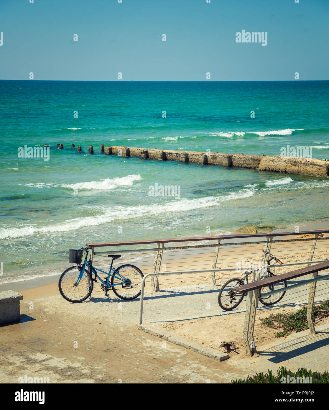 Fahrradverleih in der Nähe des Meeres Stockfoto