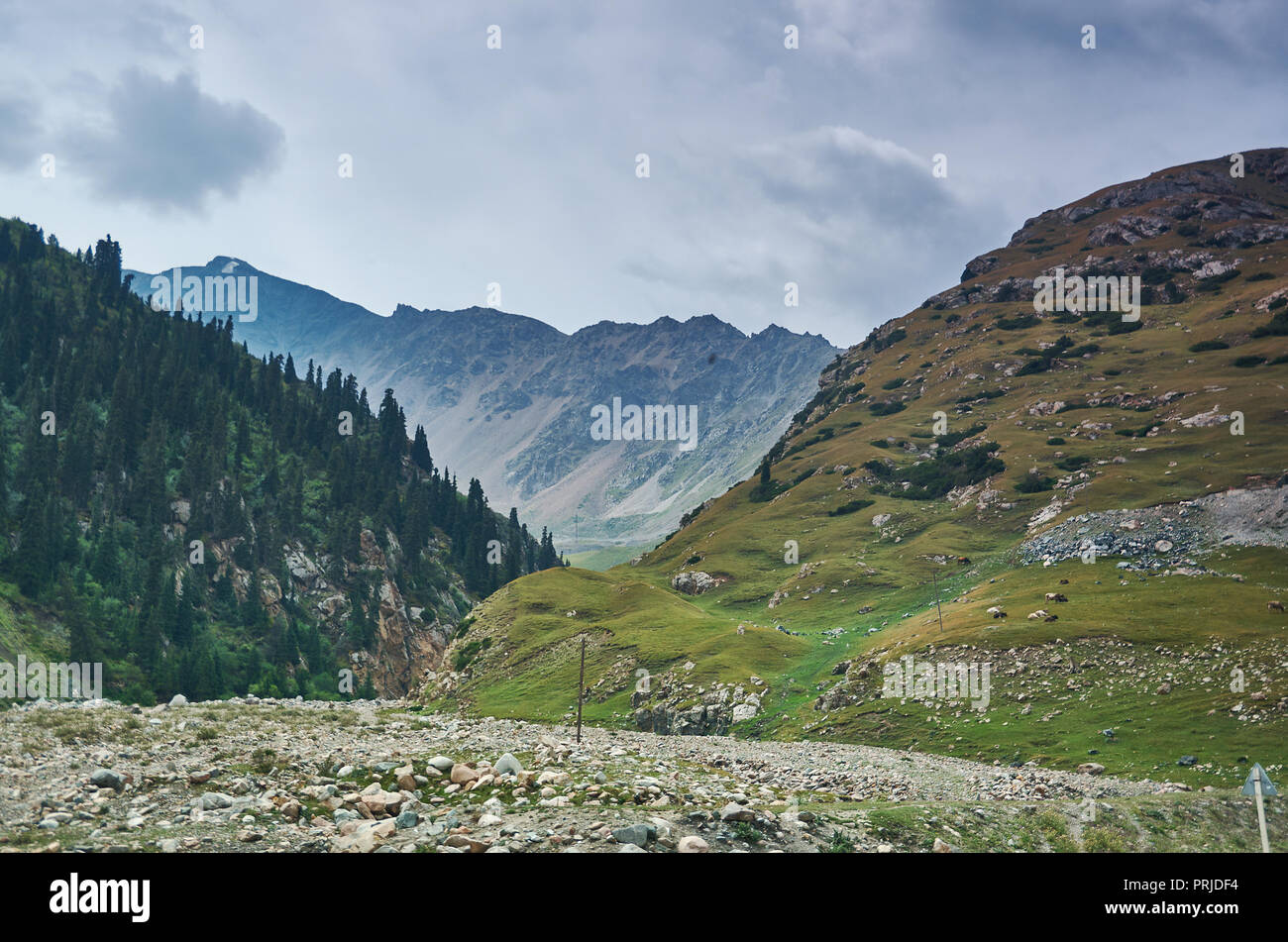 Barskoon Schlucht, schöne Sicht auf die Berge, Kirgisistan, Zentralasien Stockfoto