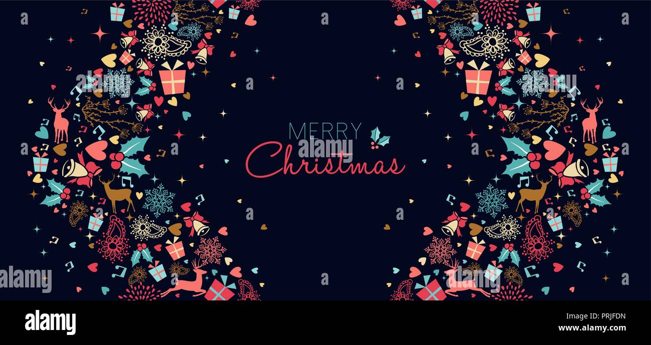 Frohe Weihnachten vintage Karte mit Rotwild nahtlose Muster Hintergrund. Weihnachten Rentier Dekoration Symbole in Urlaub Farben. EPS 10 Vektor. Stock Vektor