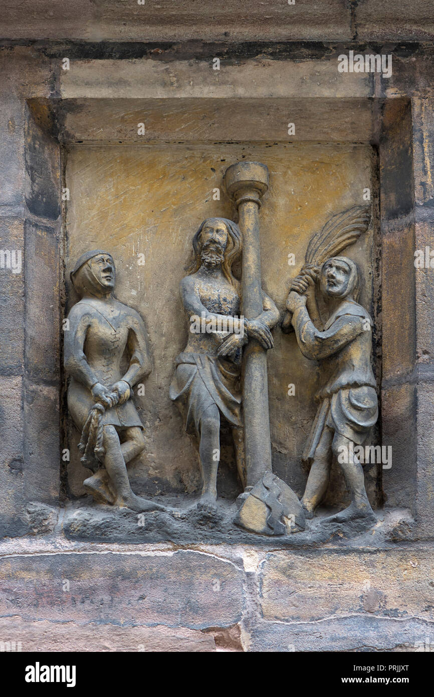 Entlastung der Geißelung Jesu, außerhalb der Sebaldus Kirche, 16. Jahrhundert, Nürnberg, Mittelfranken, Bayern, Deutschland Stockfoto