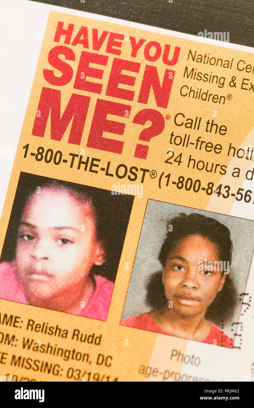 Haben Sie gesehen, mich ad von Schwarz fehlt Mädchen) vermisste Kinder, vermisste Kinder, vermisste Person, fehlende Personen - USA Stockfoto