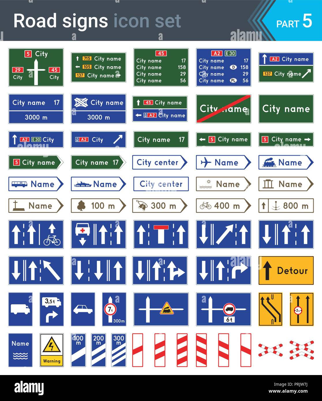 Verkehrszeichen isoliert auf weißem Hintergrund. Wegweiser, ergänzende Zeichen und Bahnübergang Zeichen. Hohe Qualität Verkehr Verkehrszeichen. Stock Vektor