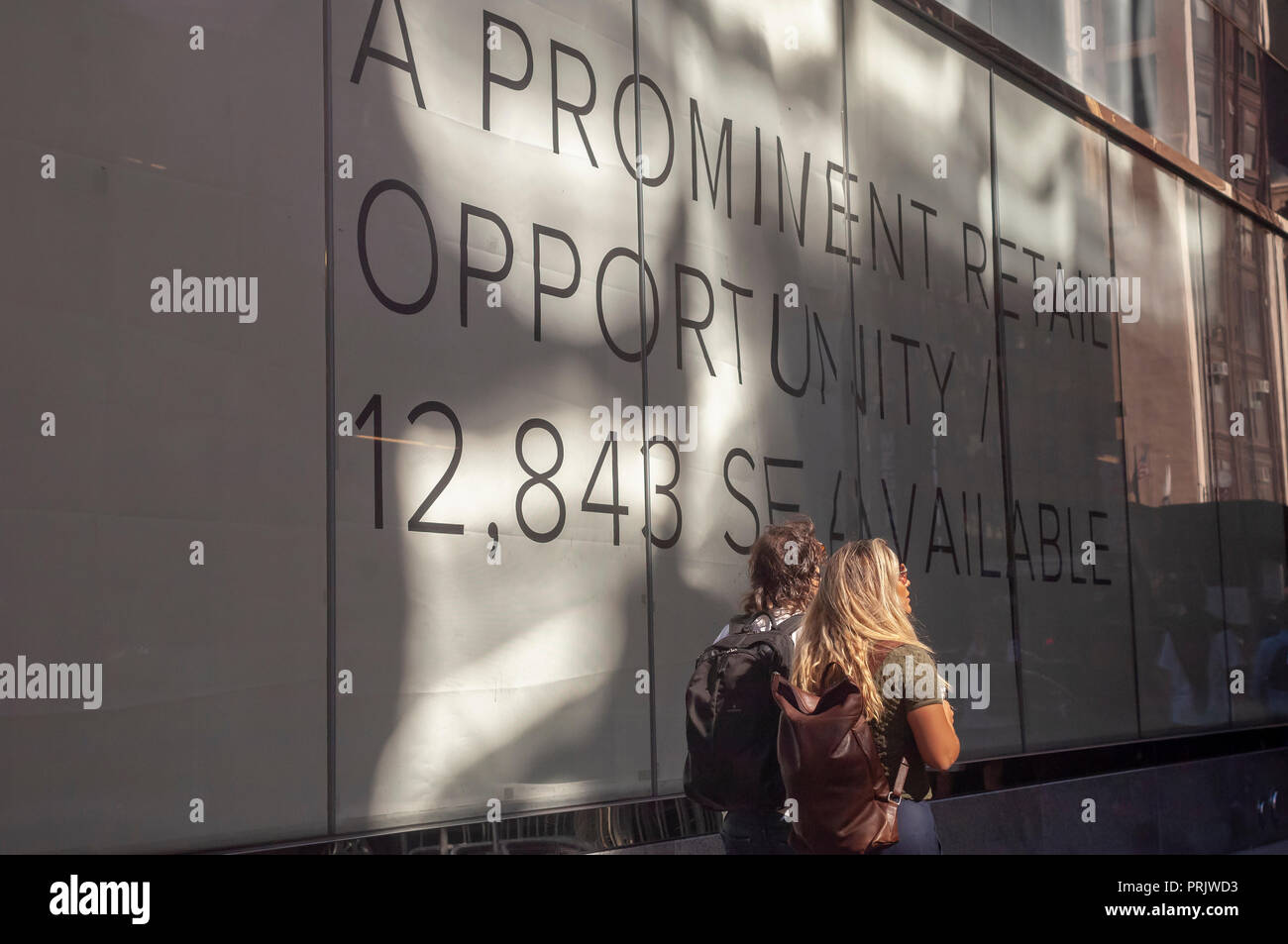 Freie Immobilien an der Fifth Avenue in New York am Sonntag, den 30. September 2018. Vermieter gemeldet werden zugänglicher zu befasst sich mit Mietern, die realistischer Mieten, da mehr und mehr Speicher frei bleiben, ein Opfer des Online shopping. (Â© Richard B. Levine) Stockfoto