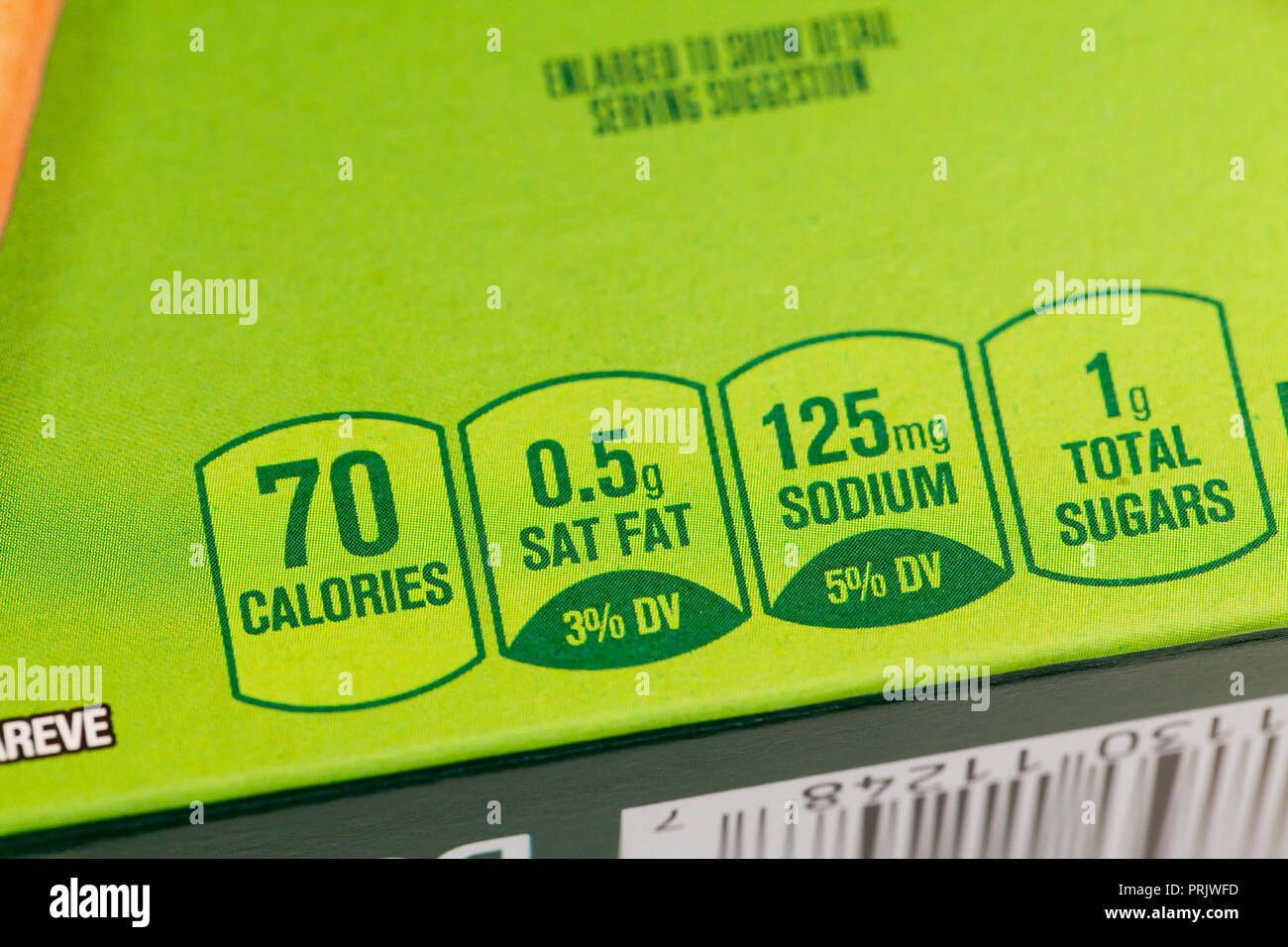 Ernährung Fakten Label - USA Stockfoto