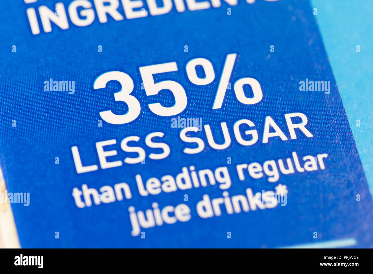 "35% weniger Zucker als führende regelmäßige Saft Getränke "Anspruch auf Saft Verpackung - USA Stockfoto