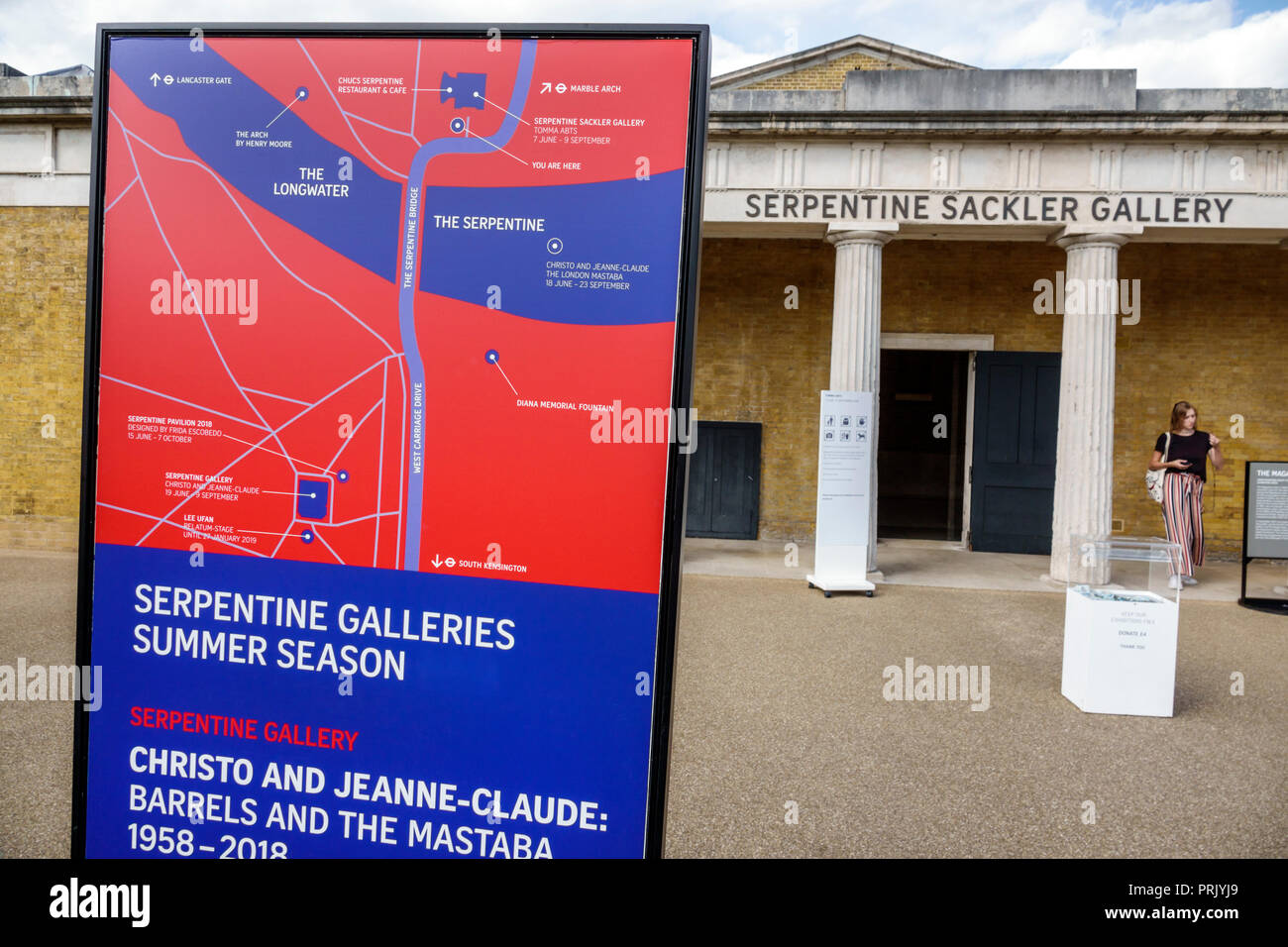 London England, Großbritannien, Großbritannien, Großbritannien, Serpentine Sackler Gallery, Kunstgalerie, Außengebäude, Poster zur Sommerausstellung, Karte Stockfoto