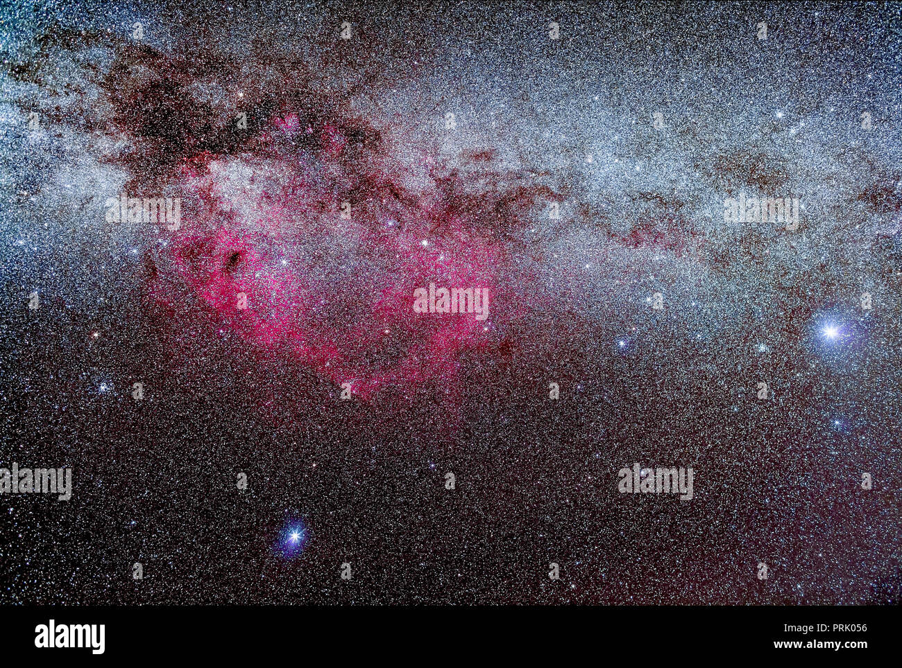 Die Region der Milchstraße in Puppis und Vela umfasst die überwiegende Gum Nebel, eine fotografische Objekt nur. Sirius und Canis Major sind Rechts; Cano Stockfoto