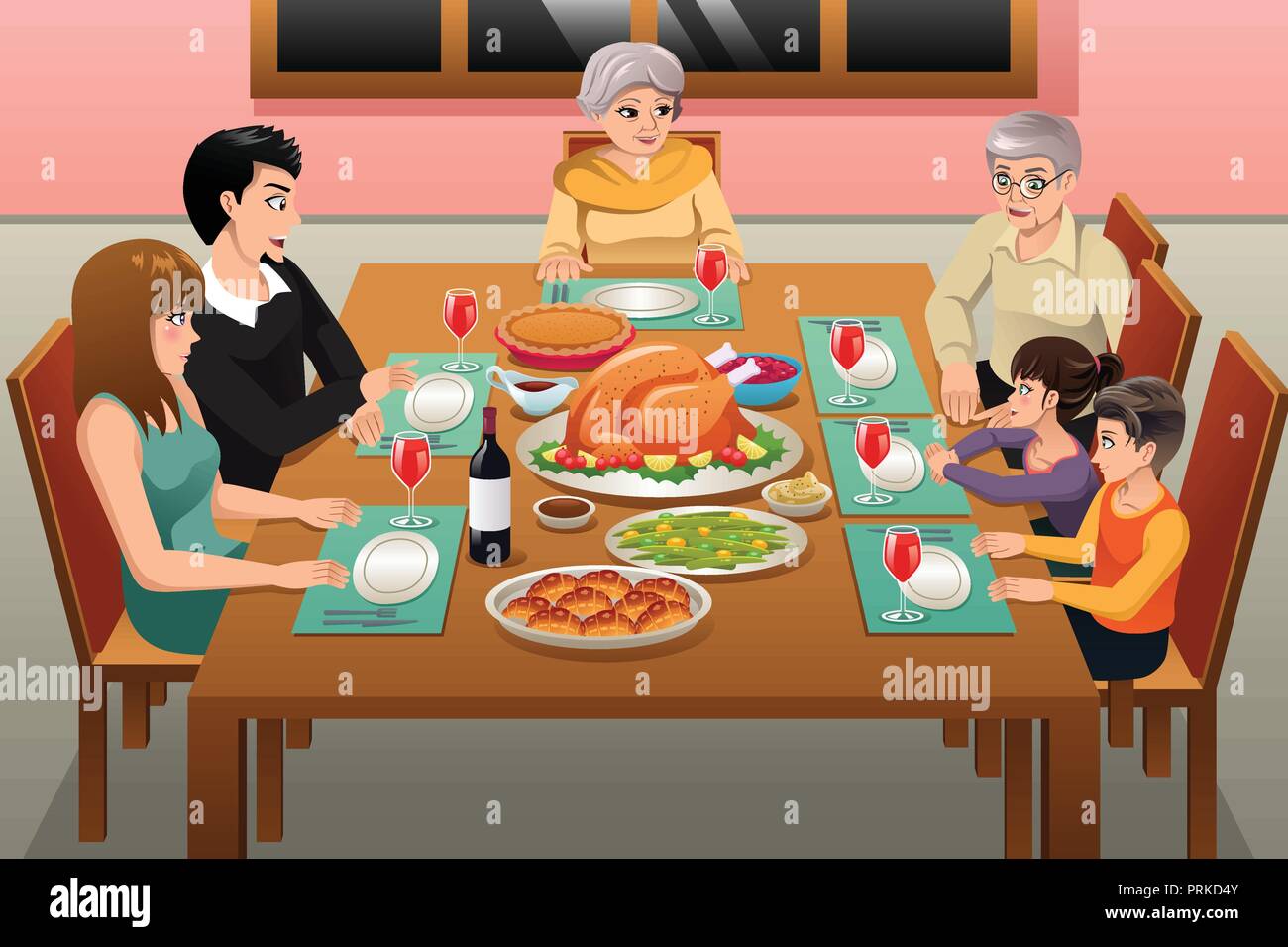 Ein Vektor Illustration von Thanksgiving Abendessen mit der Familie Stock Vektor