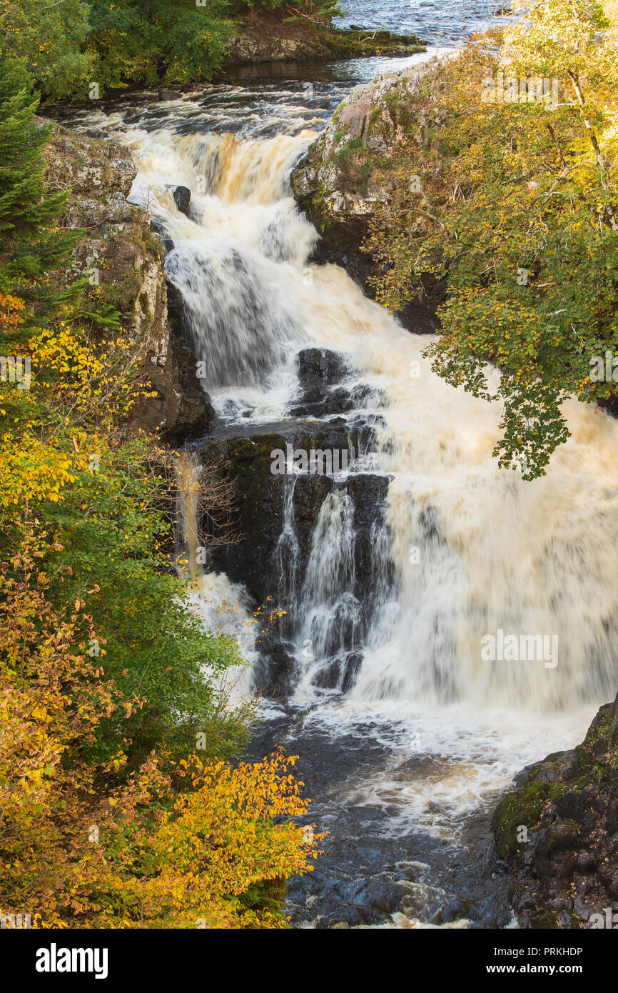 Reekie Linn Wasserfall auf dem Fluss Isla, an der Brücke von Craigisla, Angus, Schottland. Stockfoto