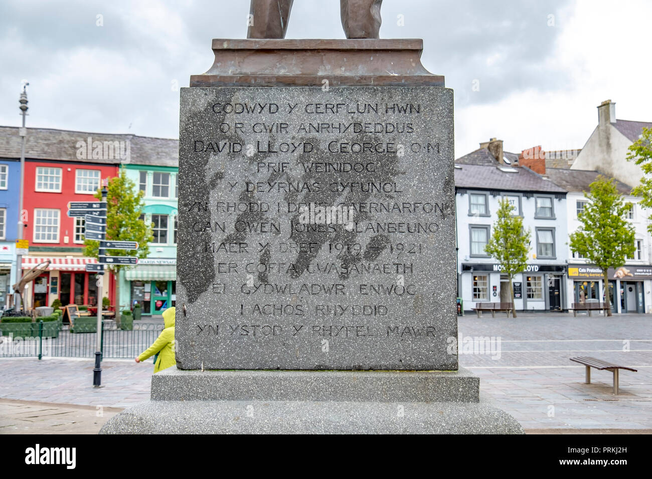 CAERNARFON/Wales - 01 Mai 2018: Premierminister David Lloyd George Gedenkstein. Stockfoto