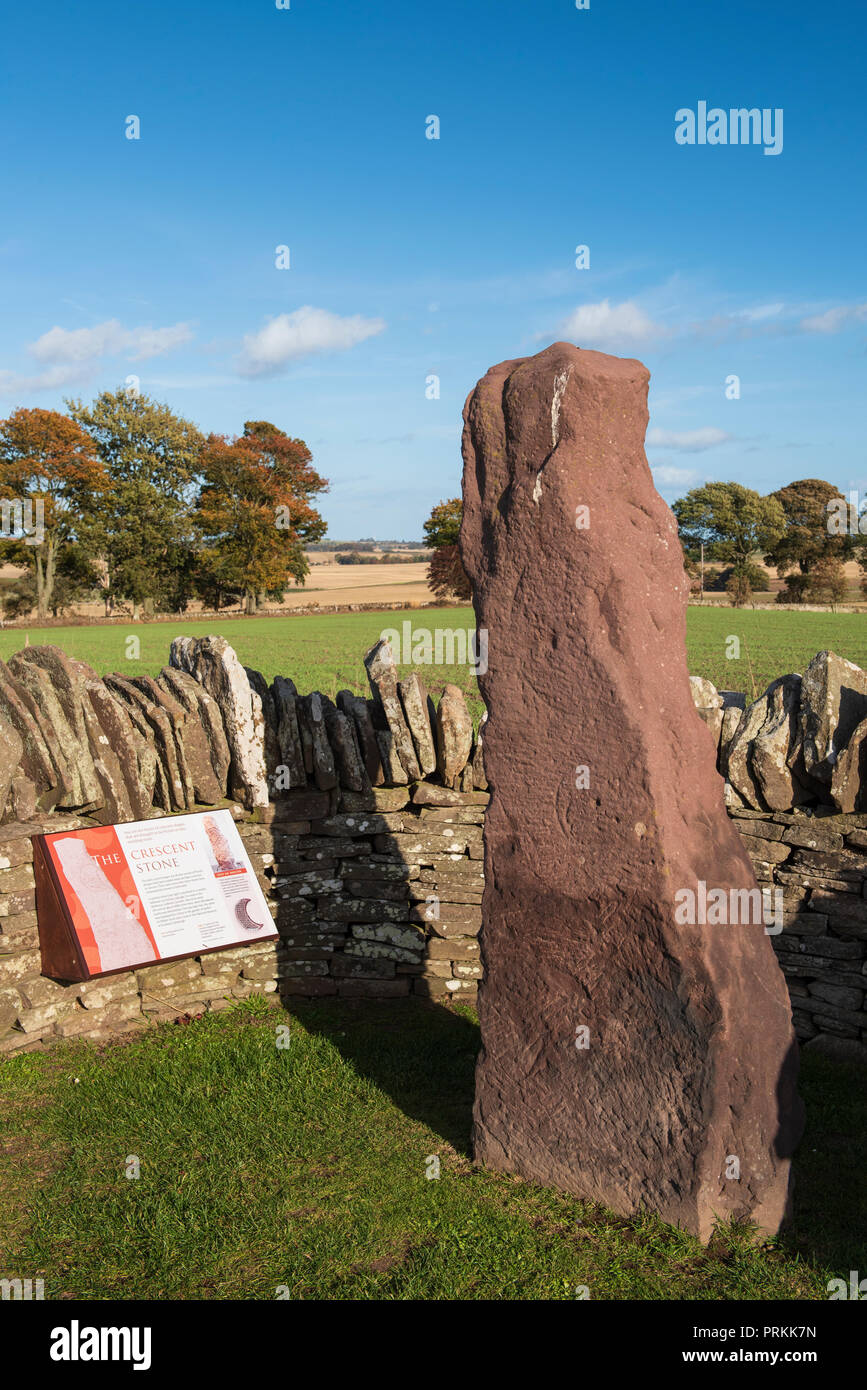 Der Halbmond Stein, einer von drei 8. Jahrhundert piktischen Steine an der Seite des B 9134 in Aberlemno, Angus, Angus, Schottland. Stockfoto