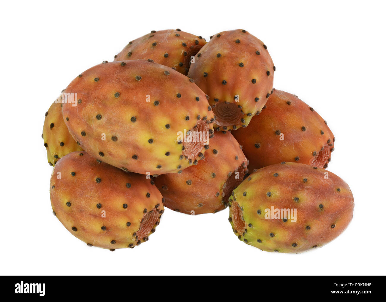 Eine Gruppe von Feigenkakteen Obst Querschnitt und Bohrung auf einem weissem Hintergrund Stockfoto
