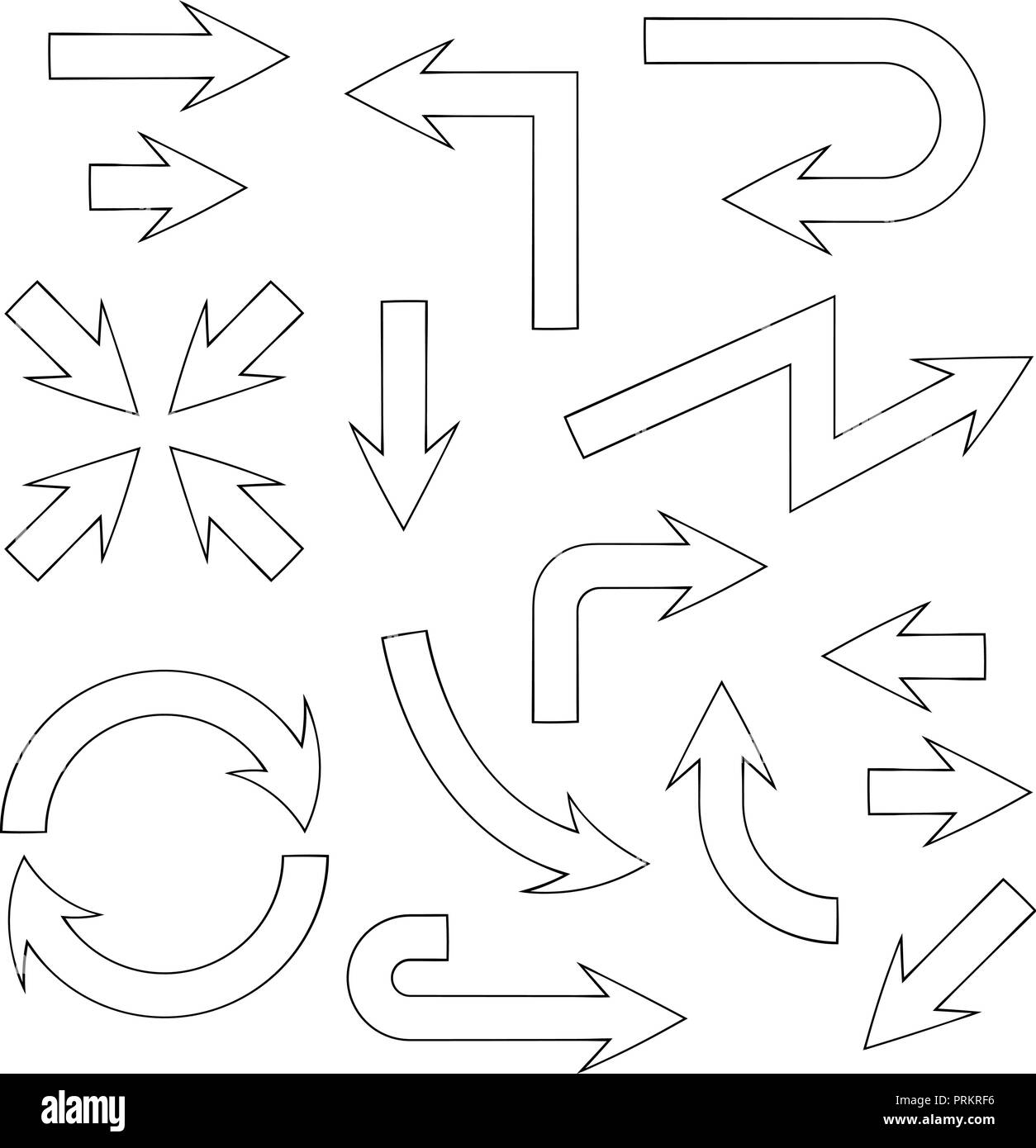 Pfeile. Flache Kontur Symbole gesetzt Stock Vektor