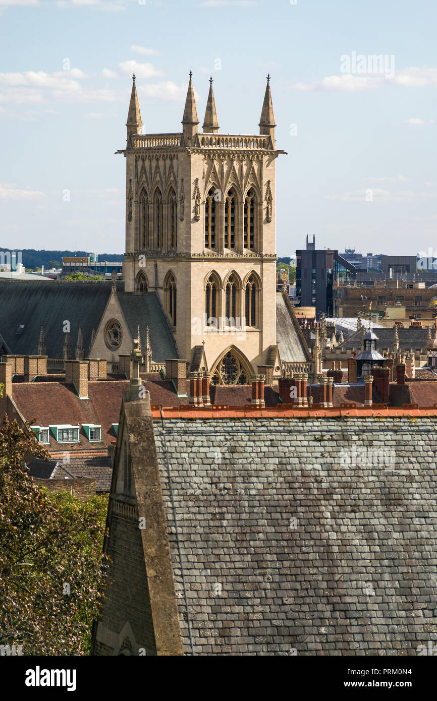 St John's College Chapel und die umliegenden Gebäude von Burghügel Viewpoint, Cambridge, Großbritannien Stockfoto