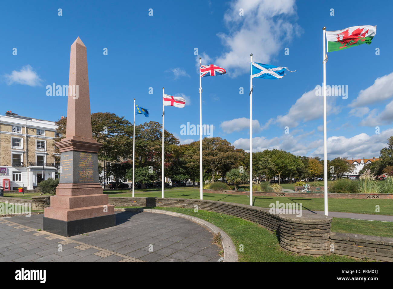 Kriegerdenkmal für die Toten des Südafrikanischen Krieges (1899-1902) in Pulborough Gärten in Worthing, West Sussex, England, UK. Krieg Denkmal. Stockfoto