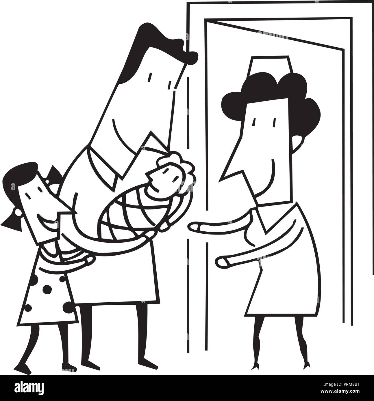 Stolzer Vater mit neuen Baby. umrissen Cartoon mit Handgezeichnetem Skizze illustration Vektor. Stock Vektor