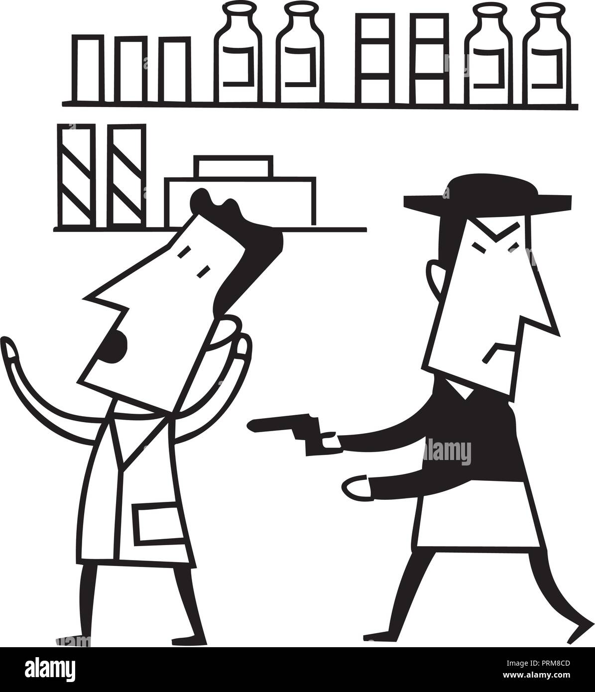 Räuber Pistole Cartoon. umrissen Cartoon mit Handgezeichnetem Skizze ...