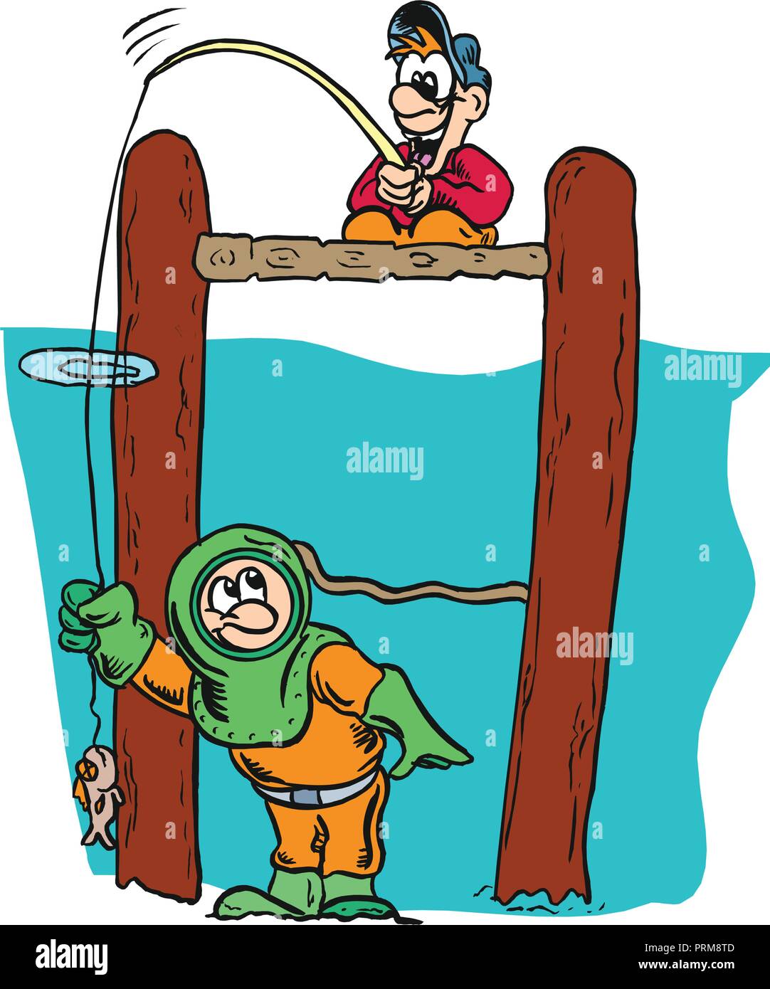 Lustige konzeptionelle Cartoon über jemand Angeln im Meer. praktische Witze. Stock Vektor