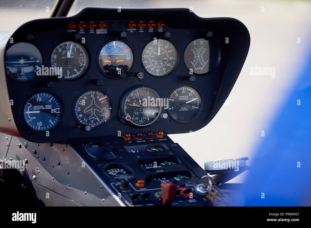 Geräte auf dem Remote Control Helicopter. Makro. Stockfoto