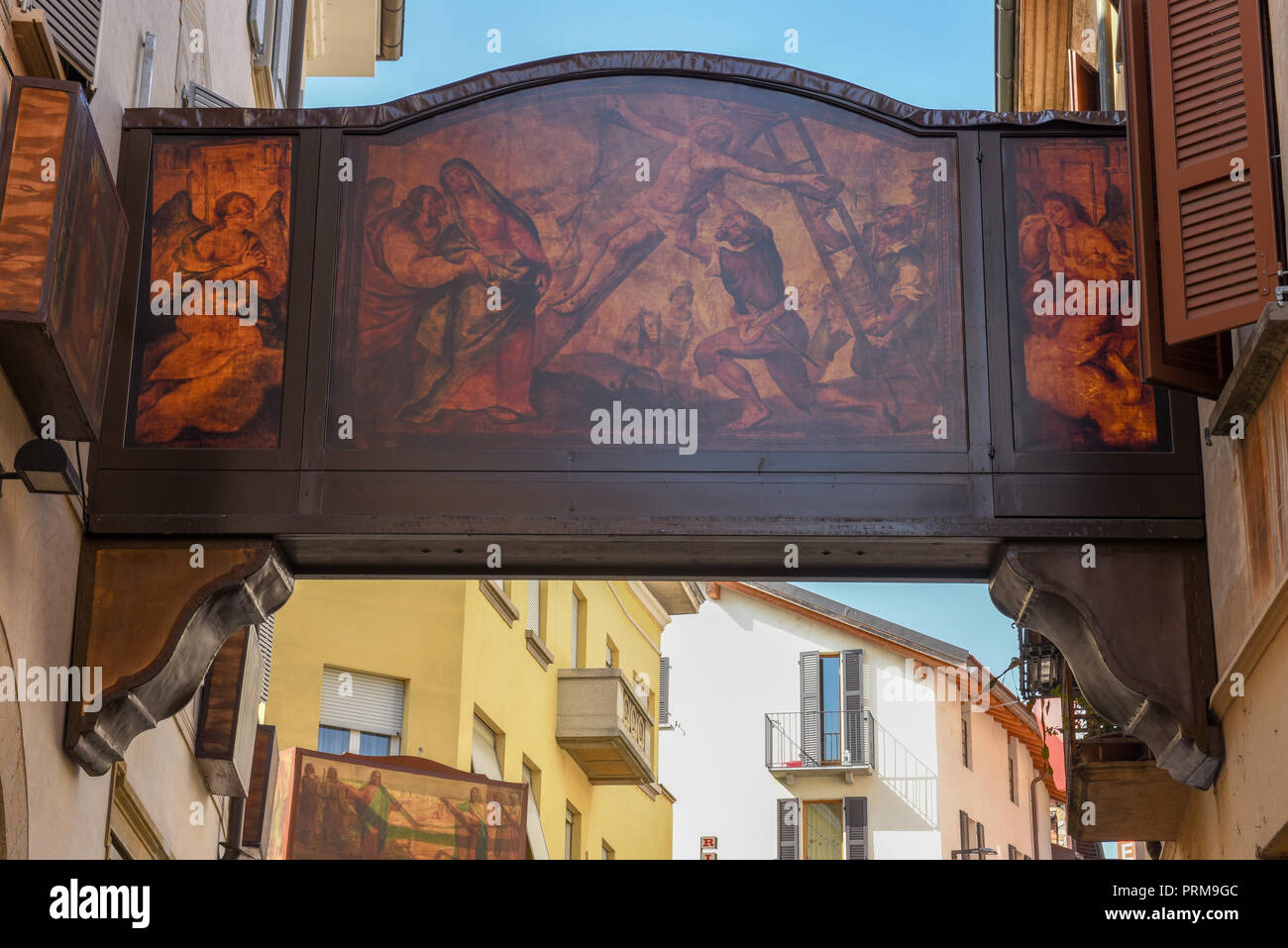 Mendrisio, Schweiz - 8 April 2017: Gemälde auf Leinwand beleuchtete Szenen aus der Passion Christi in Mendrisio in der Schweiz Stockfoto