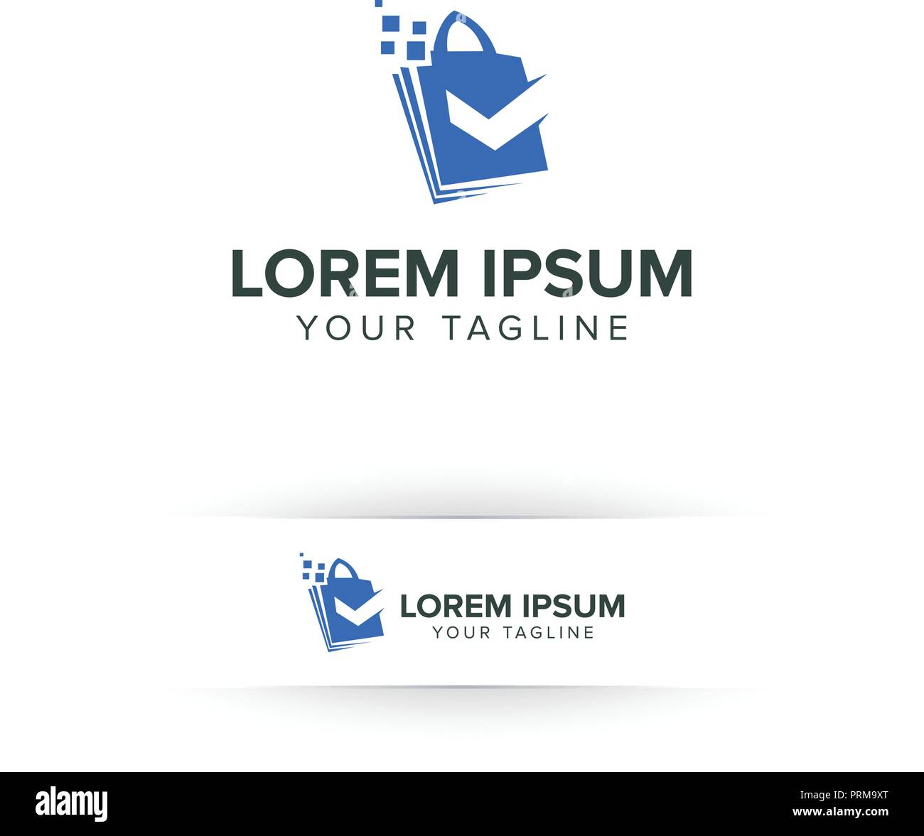 Shoping Tasche Logo online mit Häkchen Logo Design Konzept Vorlage Stock Vektor