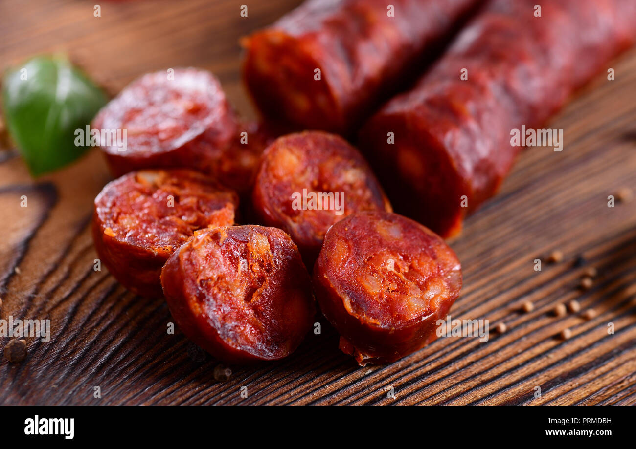 Traditionelle spanische Wurst - Chorizo Stockfoto