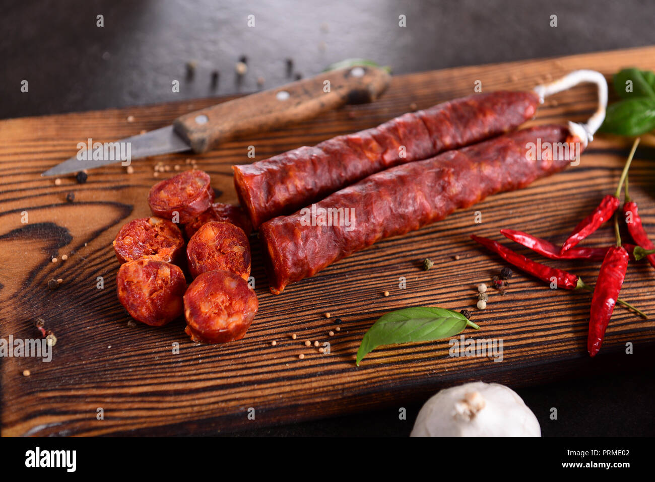 Traditionelle spanische Wurst - Chorizo Stockfoto