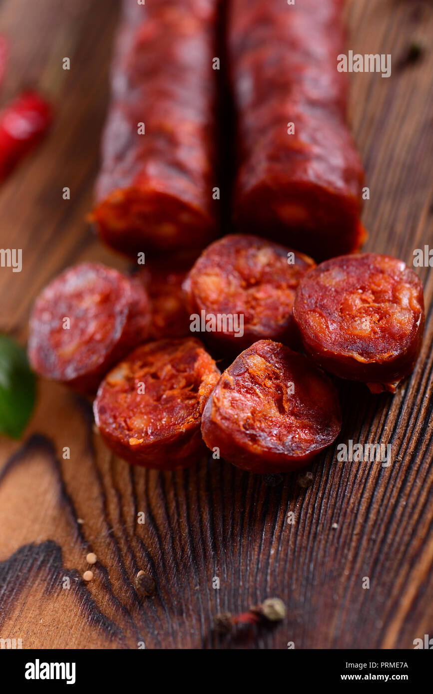 Traditionelle spanische Wurst - Chorizo Stockfoto