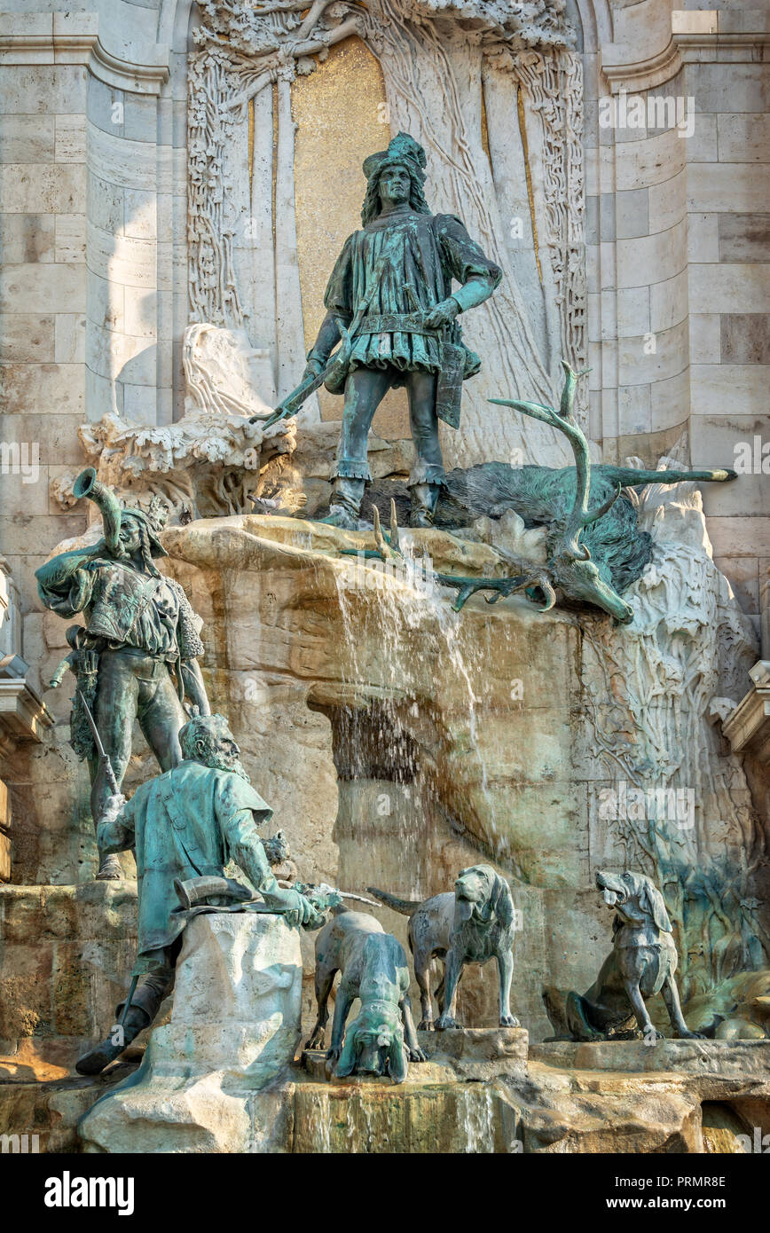 Springbrunnen von König Matthias in der Budaer Burg, Budapest, Ungarn Stockfoto