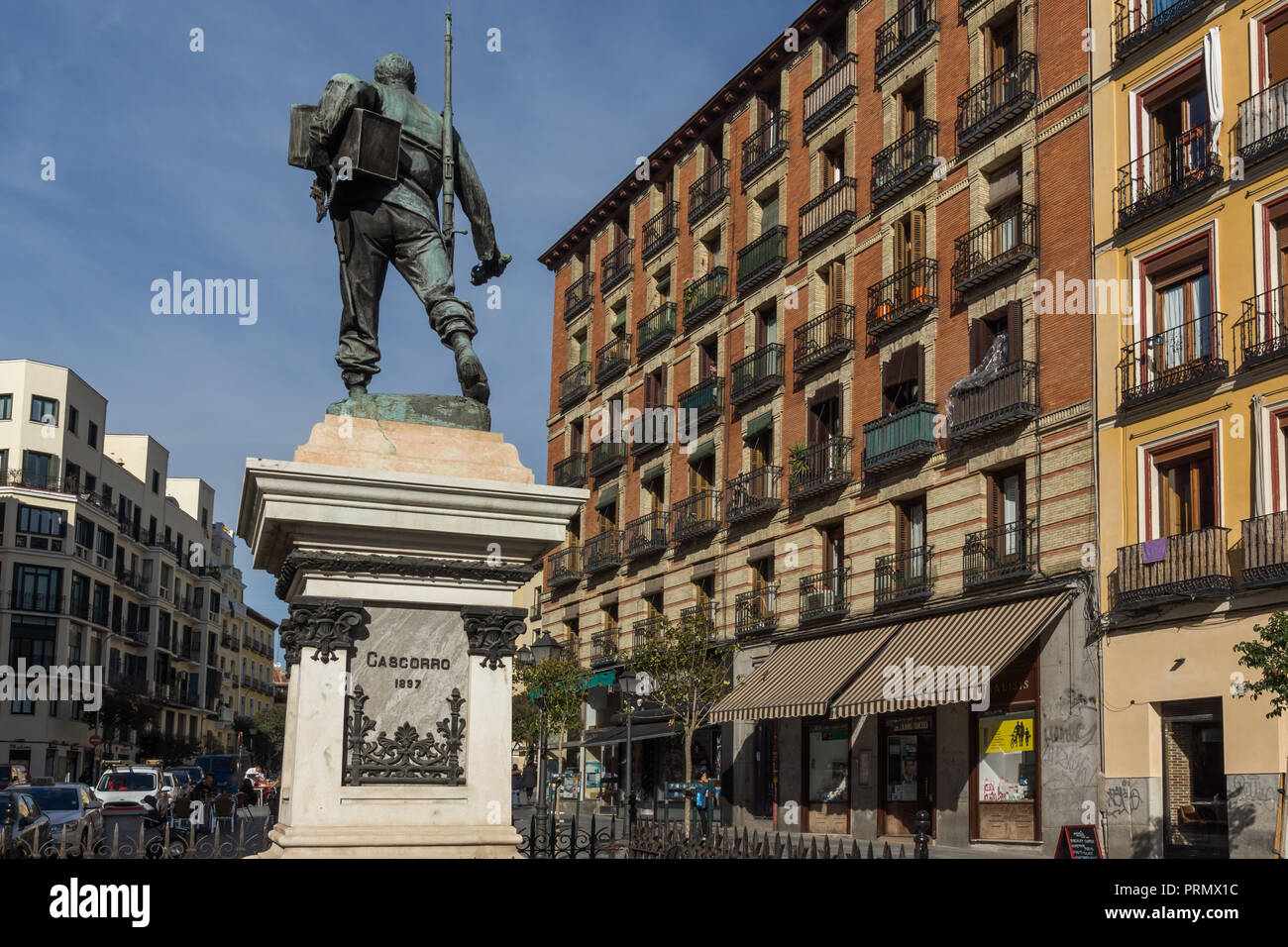 MADRID, Spanien - 23. JANUAR 2018: Tolle Aussicht auf Denkmal für Eloy Gonzalo der Held von cascorro in Madrid, Spanien Stockfoto