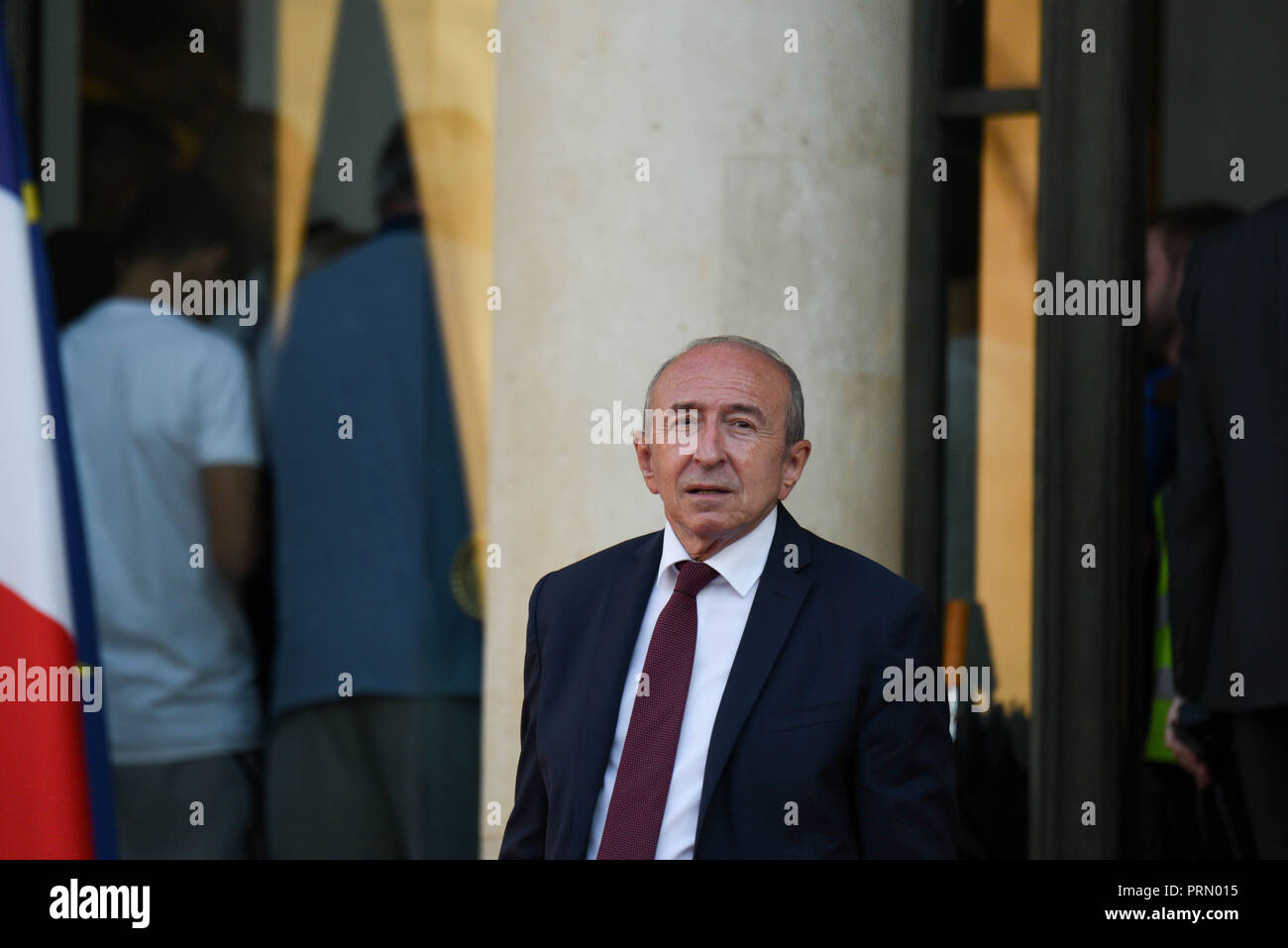 Juli 16, 2018 - Paris Frankreich: der französische Innenminister Gerard Collomb verlässt das Elysee Palace nach dem Empfang der französischen Mannschaft Fußball ist, daß die Weltmeisterschaft gewonnen. *** Frankreich/KEINE VERKÄUFE IN DEN FRANZÖSISCHEN MEDIEN *** Stockfoto