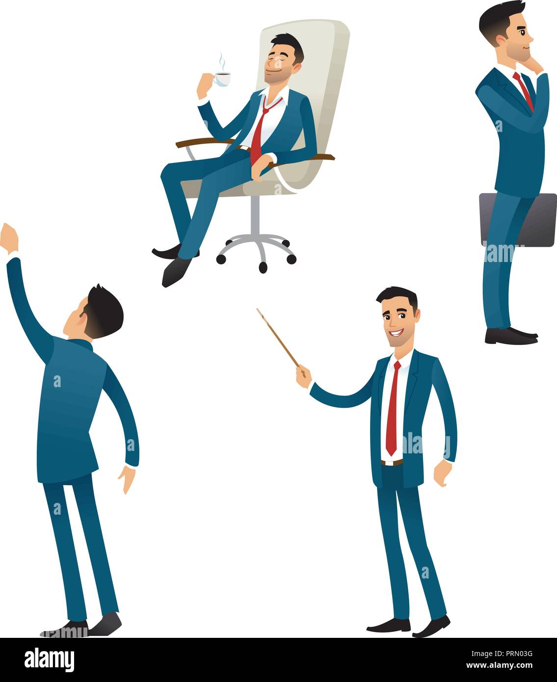 Der Geschäftsmann in unterschiedlichen Posen. Manager. Stock Vektor