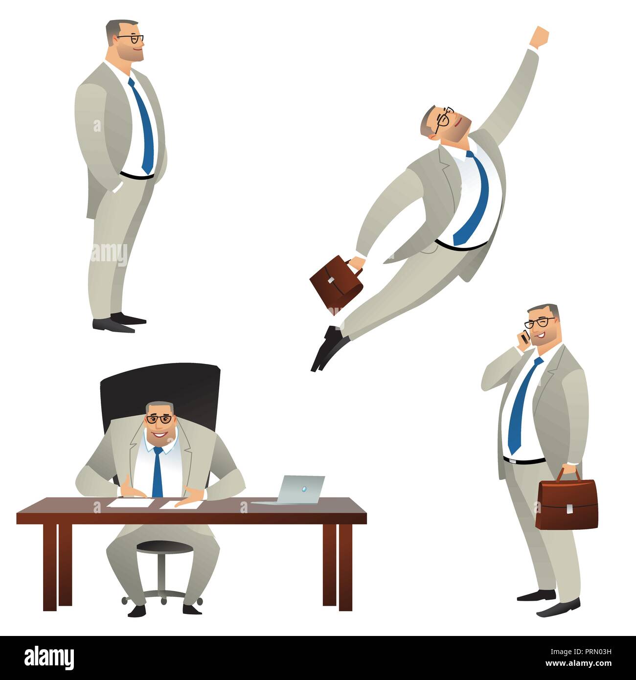 Der Geschäftsmann in unterschiedlichen Posen. Manager. Stock Vektor
