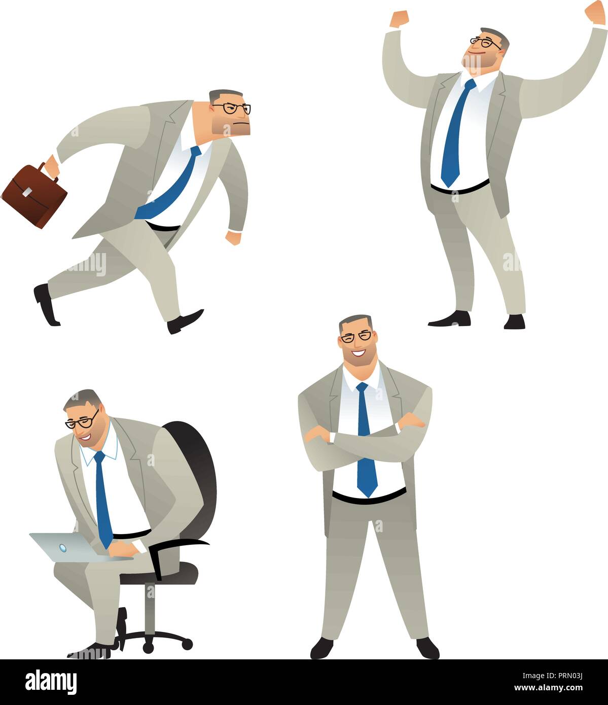 Der Geschäftsmann in unterschiedlichen Posen. Manager. Stock Vektor