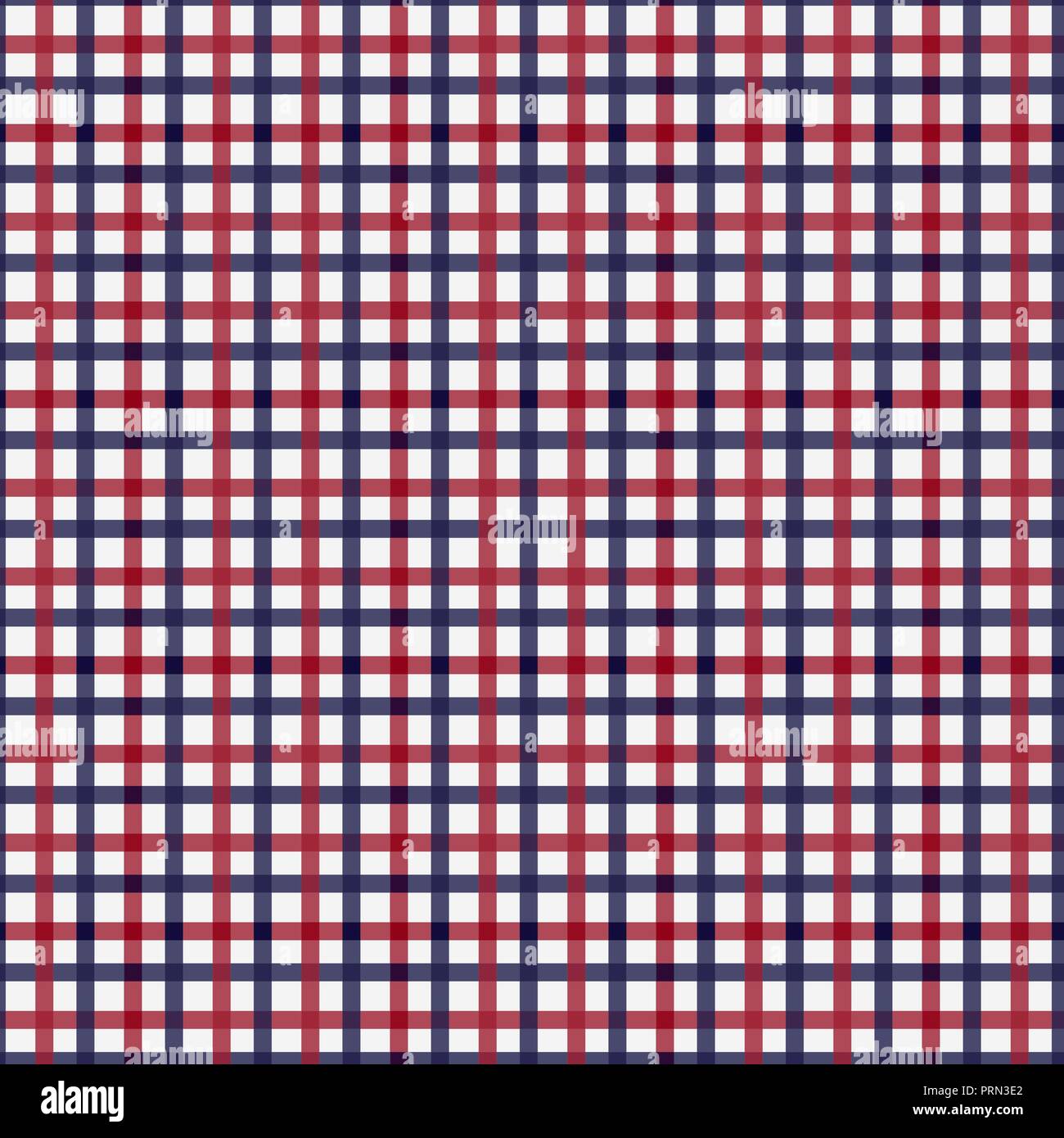 Nahtlose tartan plaid Vektor Muster. Twill Textur in Streifen in dunklem Rot, helles Rot Blau auf weißem Hintergrund. Klassische check Print Design für Bettzeug Ensembles setzt, Retro Vintage Kleidung. Eps 10. Stock Vektor