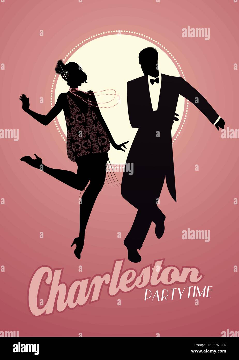 Elegantes Paar Tragen 20's style Kleidung Charleston tanzen. Vector Illustration Stock Vektor